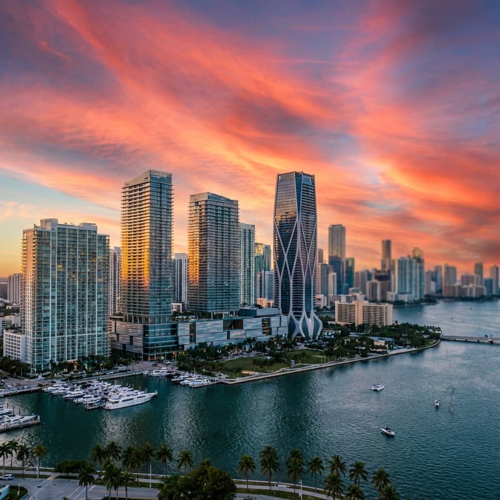 Miami skyline at sunset